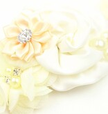 Baby haarbandje satijnen bloemen parel/strass ivoor