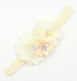 Baby haarbandje drie bloemen met parels en strass ivoor