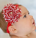 Baby haarbandje chevron bloem met parel (lichtroze)