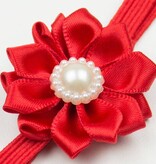 Baby haarbandje kleine satijnen bloem parel (rood)