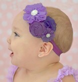Baby haarbandje bloemen chiffon/satijn/strass (donkerpaars)