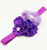 Baby haarbandje bloemen chiffon/satijn/strass (donkerpaars)
