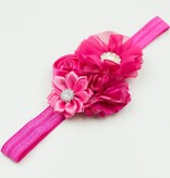Baby haarbandje bloemen chiffon/satijn/strass (fuchsia)