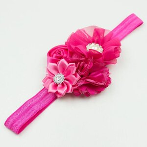 Baby haarbandje bloemen chiffon/satijn/strass (fuchsia)