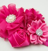 Baby haarbandje bloemen chiffon/satijn/strass (fuchsia)