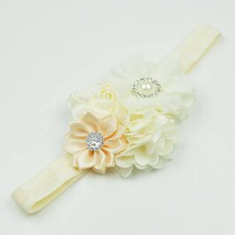Haarbandje bloemen chiffon/satijn/strass (ivoor)