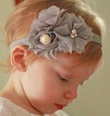 Baby haarbandje chiffon en tule bloemen (grijs)