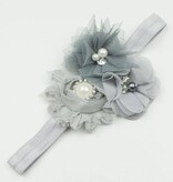 Baby haarbandje chiffon en tule bloemen (grijs)