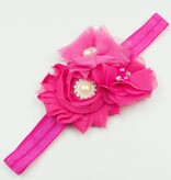 Baby haarbandje chiffon en tulle bloemen (fuchsia)