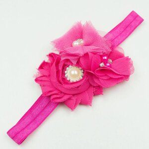 Baby haarbandje chiffon en tulle bloemen (fuchsia)