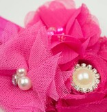 Baby haarbandje chiffon en tulle bloemen (fuchsia)
