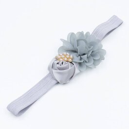 Haarbandje bloemen satijn/chiffon met parels (grijs)