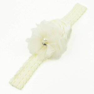 Baby kanten haarbandje met satijnen roos, tule bloem en voile (ivoor)