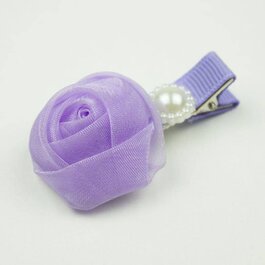 Haarspeldje met chiffon roosje en parel (lila)