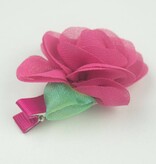 Baby haarspeldje met chiffon bloem en blaadje (fuchsia)