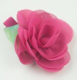 Baby haarspeldje met chiffon bloem en blaadje (fuchsia)