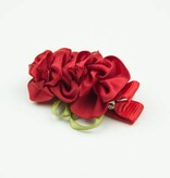 Baby haarspeldje met twee satijnen bloemetjes (rood)