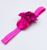 Baby haarbandje satijnen frutsel bloem (fuchsia)