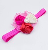 Baby haarbandje met kant (fuchsia/rood/ivoor)