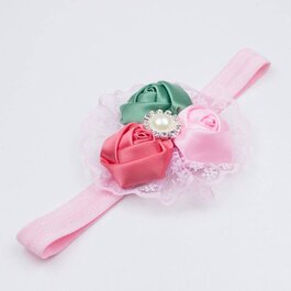 Haarbandje met kant (groen/roze/koraal)