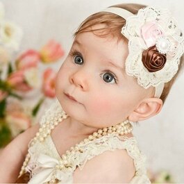 Haarbandje met kant (bruin/oudroze/ivoor)