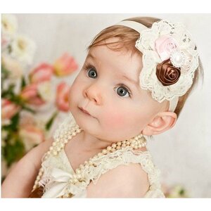 Baby haarbandje met kant (bruin/oudroze/ivoor)