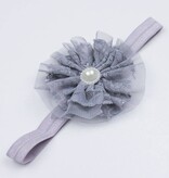 Baby haarbandje met kant/tule (grijs)