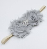 Baby haarbandje met shabby bloemen met kroon (grijs)