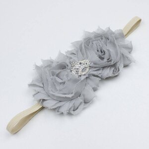 Baby haarbandje met shabby bloemen met kroon (grijs)