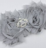 Baby haarbandje met shabby bloemen met kroon (grijs)