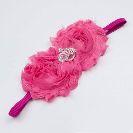Haarbandje shabby bloemen met kroon (fuchsia)