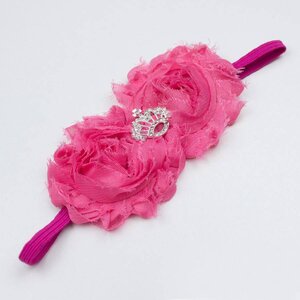 Baby haarbandje met shabby bloemen met kroon (fuchsia)
