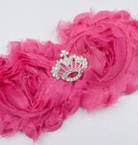 Baby haarbandje met shabby bloemen met kroon (fuchsia)