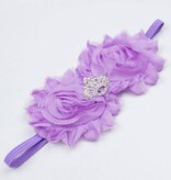 Baby haarbandje met shabby bloemen met kroon (lila)