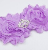 Baby haarbandje met shabby bloemen met kroon (lila)
