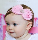 Baby haarbandje met shabby bloemen met kroon (lila)