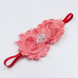 Haarbandje shabby bloemen met kroon (koraal)