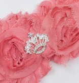 Baby haarbandje met shabby bloemen met kroon (koraal)