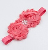 Baby haarbandje met shabby bloemen met starburst (koraal)