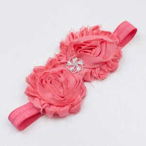 Baby haarbandje met shabby bloemen met starburst (koraal)