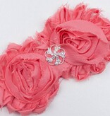 Baby haarbandje met shabby bloemen met starburst (koraal)