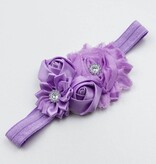 Baby haarbandje shabby/satijnen bloemen en strass lila