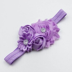 Baby haarbandje shabby/satijnen bloemen en strass lila