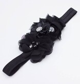 Baby haarbandje drie bloemen met parels en strass zwart