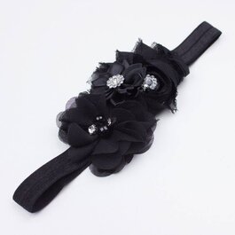 Haarbandje drie bloemen parels/strass zwart