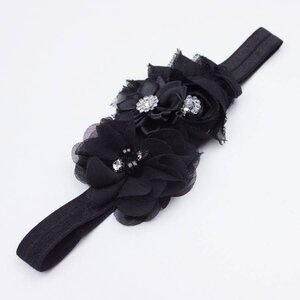 Baby haarbandje drie bloemen met parels en strass zwart