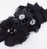 Baby haarbandje drie bloemen met parels en strass zwart