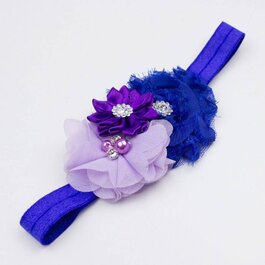 Haarbandje drie bloemen parels/strass paars/blauw/lila