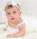 Baby kanten haarbandje met satijnen roos, tule bloem en voile (oudroze/ivoor)