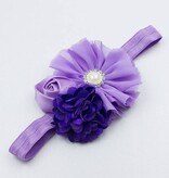 Baby haarbandje bloemen tulle/satijn/chiffon (paars/lila)